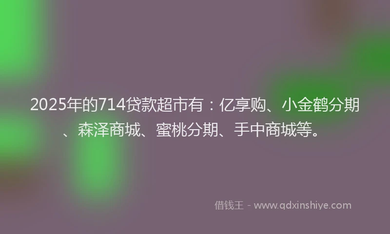 2025年的714贷款超市有：亿享购、小金鹤分期、森泽商城、蜜桃分期、手中商城等。