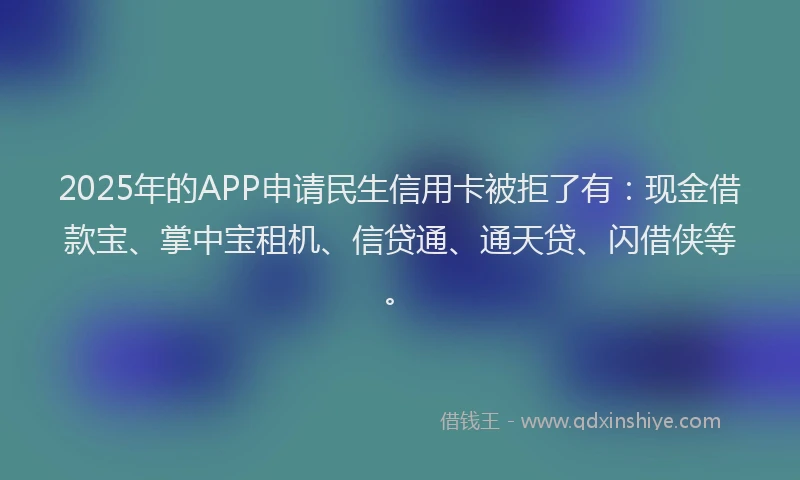 2025年的APP申请民生信用卡被拒了有：现金借款宝、掌中宝租机、信贷通、通天贷、闪借侠等。