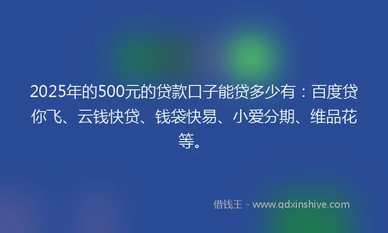 2025年的500元的贷款口子能贷多少有：百度贷你飞、云钱快贷、钱袋快易、小爱分期、维品花等。