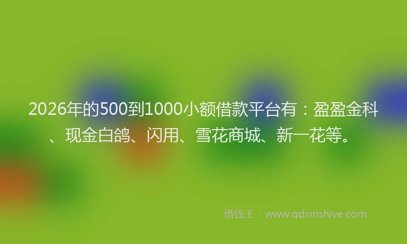 2026年的500到1000小额借款平台有：盈盈金科、现金白鸽、闪用、雪花商城、新一花等。