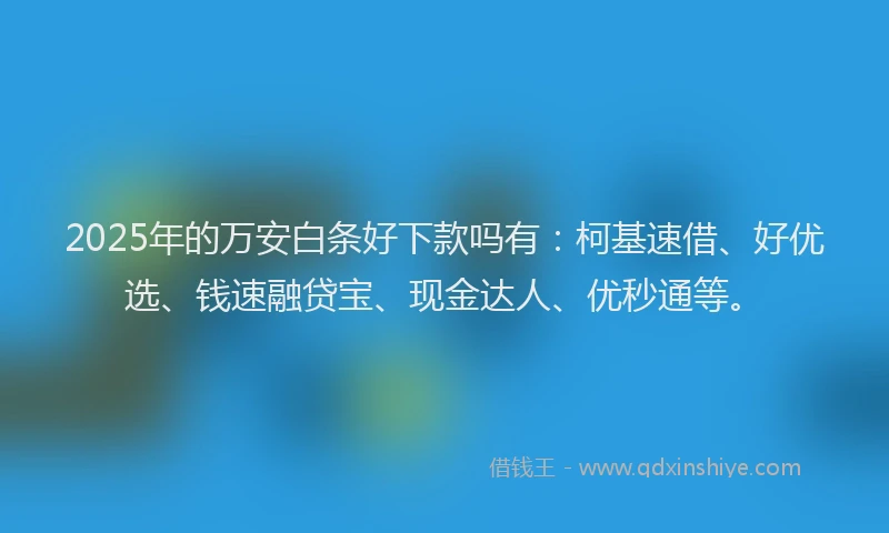 2025年的万安白条好下款吗有：柯基速借、好优选、钱速融贷宝、现金达人、优秒通等。
