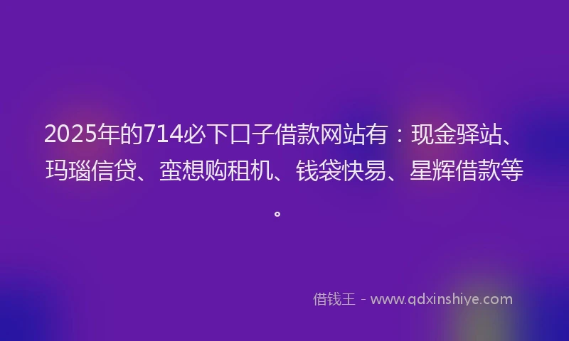 2025年的714必下口子借款网站有：现金驿站、玛瑙信贷、蛮想购租机、钱袋快易、星辉借款等。