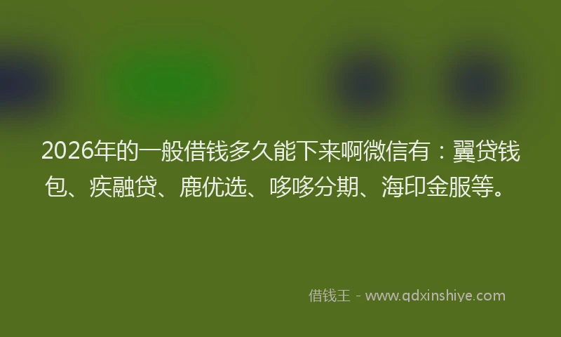 2026年的一般借钱多久能下来啊微信有：翼贷钱包、疾融贷、鹿优选、哆哆分期、海印金服等。