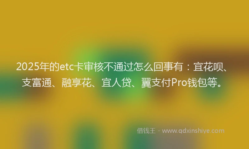 2025年的etc卡审核不通过怎么回事有：宜花呗、支富通、融享花、宜人贷、翼支付Pro钱包等。