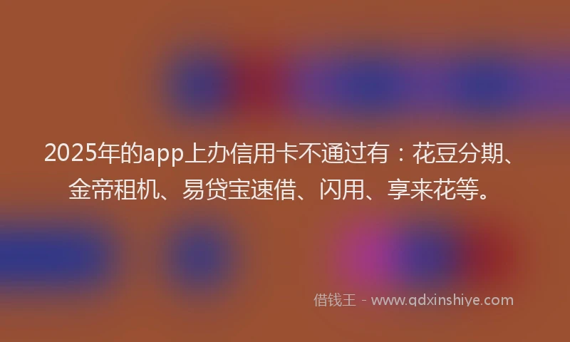 2025年的app上办信用卡不通过有:花豆分期、金帝租机、易贷宝速借、闪用、享来花等。