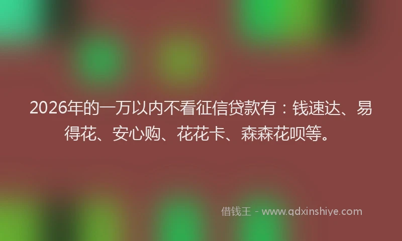 2026年的一万以内不看征信贷款有：钱速达、易得花、安心购、花花卡、森森花呗等。