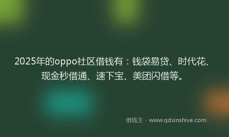2025年的oppo社区借钱有：钱袋易贷、时代花、现金秒借通、速下宝、美团闪借等。