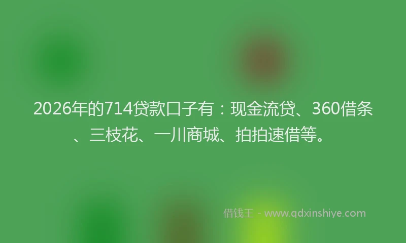 2026年的714贷款口子有：现金流贷、360借条、三枝花、一川商城、拍拍速借等。