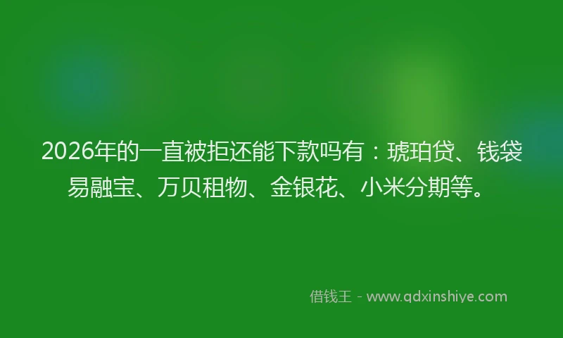 2026年的一直被拒还能下款吗有：琥珀贷、钱袋易融宝、万贝租物、金银花、小米分期等。