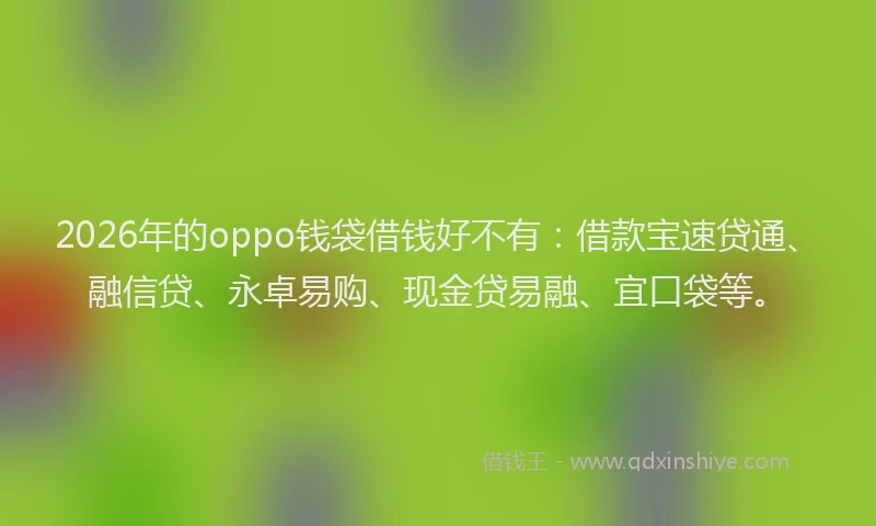 2026年的oppo钱袋借钱好不有：借款宝速贷通、融信贷、永卓易购、现金贷易融、宜口袋等。