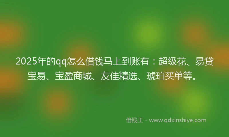 2025年的qq怎么借钱马上到账有：超级花、易贷宝易、宝盈商城、友佳精选、琥珀买单等。