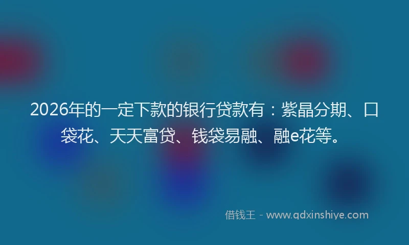 2026年的一定下款的银行贷款有：紫晶分期、口袋花、天天富贷、钱袋易融、融e花等。