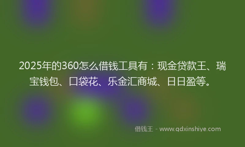 2025年的360怎么借钱工具有：现金贷款王、瑞宝钱包、口袋花、乐金汇商城、日日盈等。
