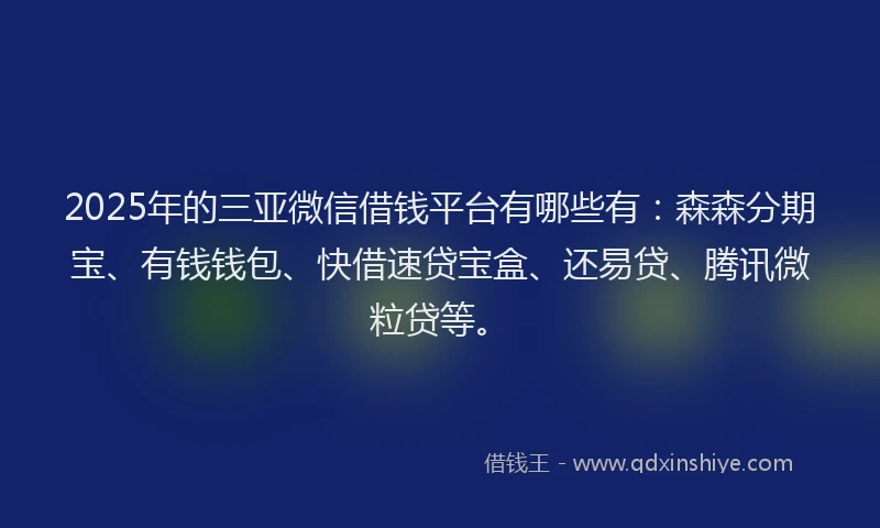 2025年的三亚微信借钱平台有哪些有：森森分期宝、有钱钱包、快借速贷宝盒、还易贷、腾讯微粒贷等。