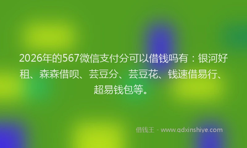 2026年的567微信支付分可以借钱吗有：银河好租、森森借呗、芸豆分、芸豆花、钱速借易行、超易钱包等。