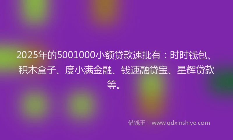 2025年的5001000小额贷款速批有：时时钱包、积木盒子、度小满金融、钱速融贷宝、星辉贷款等。