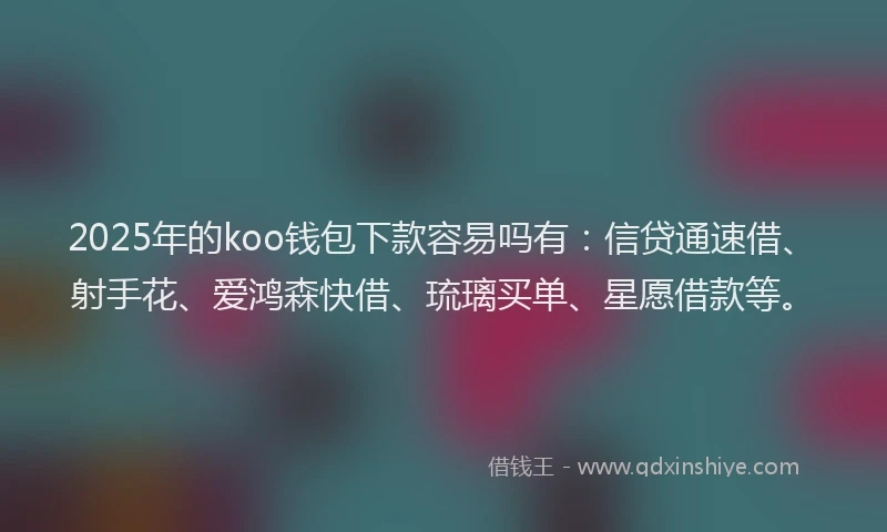 2025年的koo钱包下款容易吗有：信贷通速借、射手花、爱鸿森快借、琉璃买单、星愿借款等。