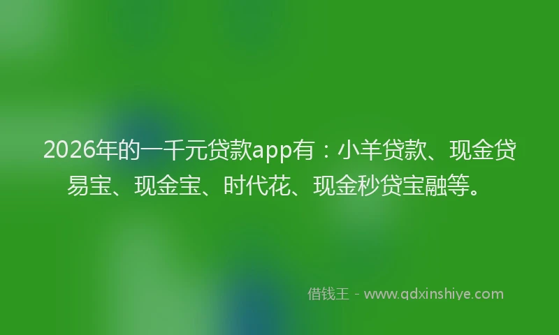 2026年的一千元贷款app有：小羊贷款、现金贷易宝、现金宝、时代花、现金秒贷宝融等。