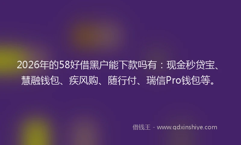 2026年的58好借黑户能下款吗有：现金秒贷宝、慧融钱包、疾风购、随行付、瑞信Pro钱包等。