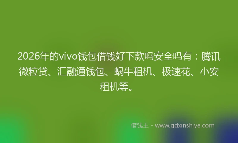 2026年的vivo钱包借钱好下款吗安全吗有：腾讯微粒贷、汇融通钱包、蜗牛租机、极速花、小安租机等。