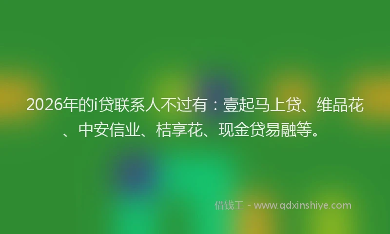 2026年的i贷联系人不过有：壹起马上贷、维品花、中安信业、桔享花、现金贷易融等。