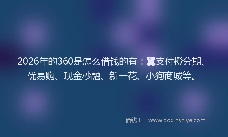 2026年的360是怎么借钱的有：翼支付橙分期、优易购、现金秒融、新一花、小狗商城等。