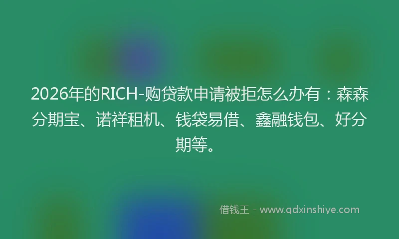 2026年的RICH-购贷款申请被拒怎么办有：森森分期宝、诺祥租机、钱袋易借、鑫融钱包、好分期等。