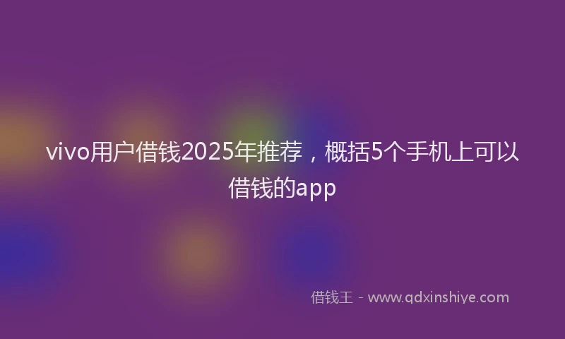 vivo用户借钱2025年推荐，概括5个手机上可以借钱的app