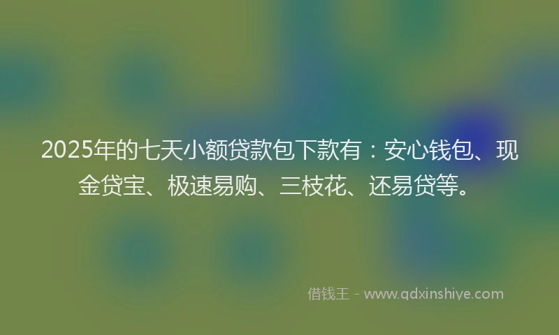 2025年的七天小额贷款包下款有：安心钱包、现金贷宝、极速易购、三枝花、还易贷等。