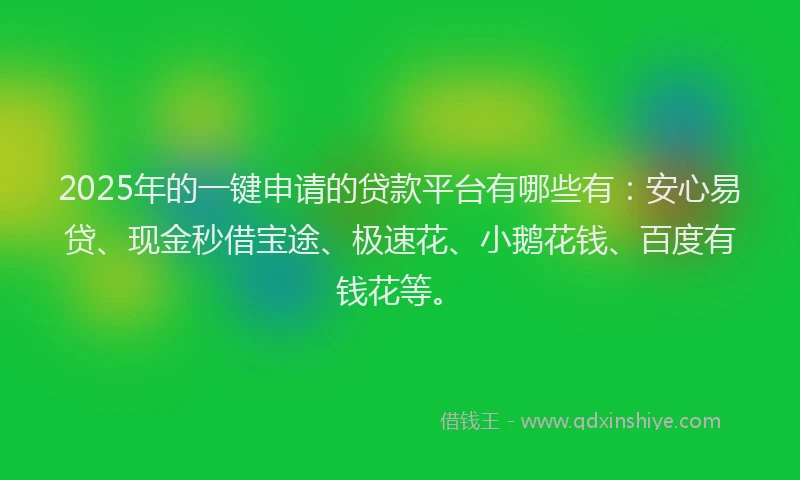 2025年的一键申请的贷款平台有哪些有：安心易贷、现金秒借宝途、极速花、小鹅花钱、百度有钱花等。