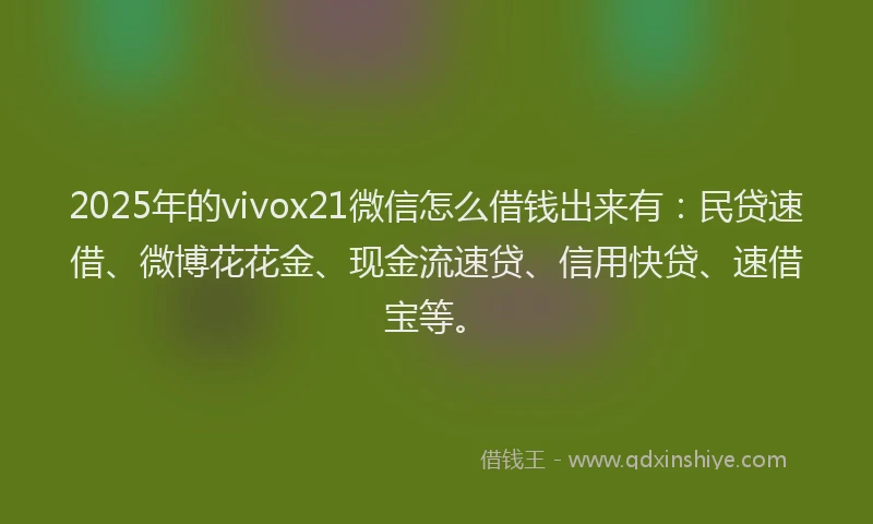 2025年的vivox21微信怎么借钱出来有：民贷速借、微博花花金、现金流速贷、信用快贷、速借宝等。