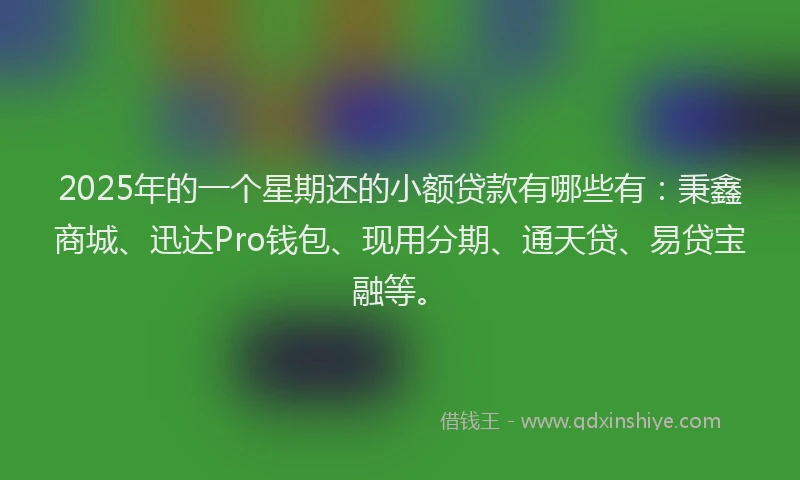2025年的一个星期还的小额贷款有哪些有：秉鑫商城、迅达Pro钱包、现用分期、通天贷、易贷宝融等。