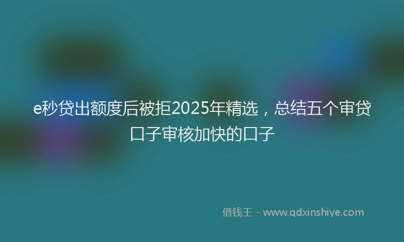 e秒贷出额度后被拒2025年精选，总结五个审贷口子审核加快的口子