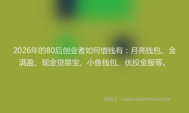 2026年的80后创业者如何借钱有：月亮钱包、金满盈、现金贷易宝、小鱼钱包、优投金服等。