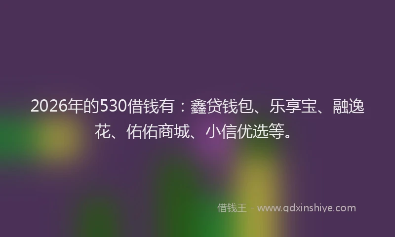 2026年的530借钱有:鑫贷钱包、乐享宝、融逸花、佑佑商城、小信优选等。