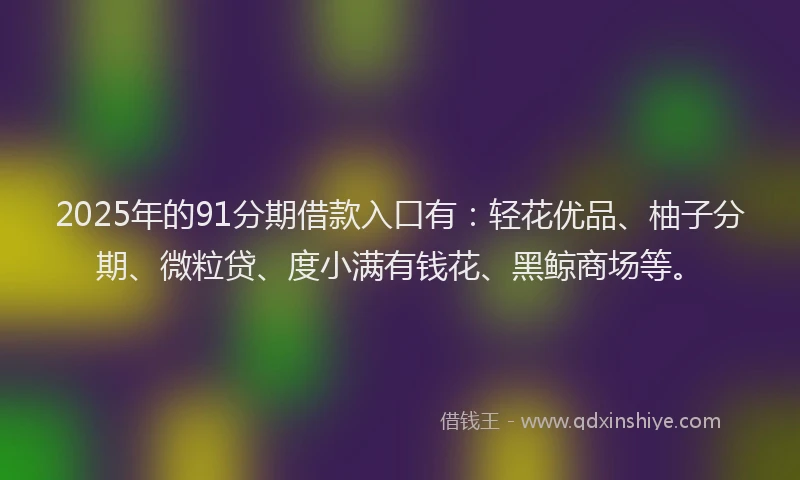 2025年的91分期借款入口有：轻花优品、柚子分期、微粒贷、度小满有钱花、黑鲸商场等。