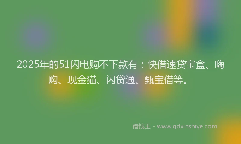 2025年的51闪电购不下款有：快借速贷宝盒、嗨购、现金猫、闪贷通、甄宝借等。