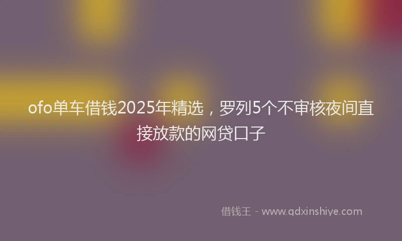 ofo单车借钱2025年精选，罗列5个不审核夜间直接放款的网贷口子