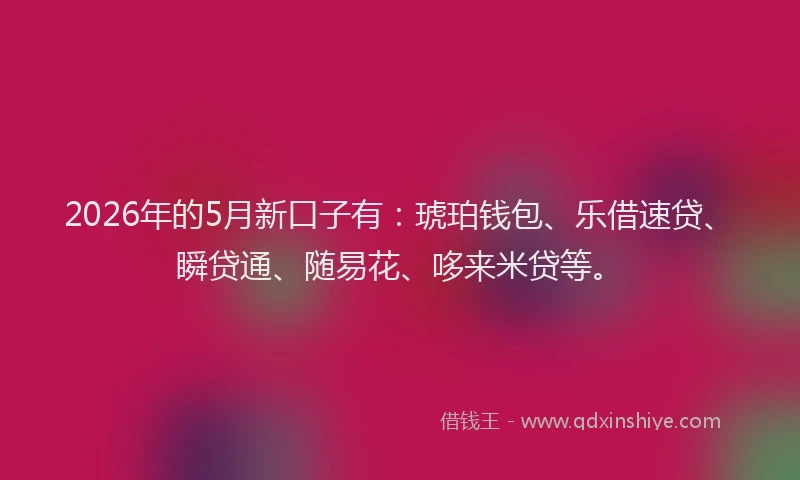 2026年的5月新口子有：琥珀钱包、乐借速贷、瞬贷通、随易花、哆来米贷等。