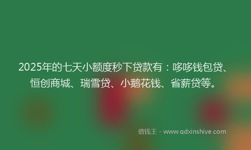 2025年的七天小额度秒下贷款有：哆哆钱包贷、恒创商城、瑞雪贷、小鹅花钱、省薪贷等。