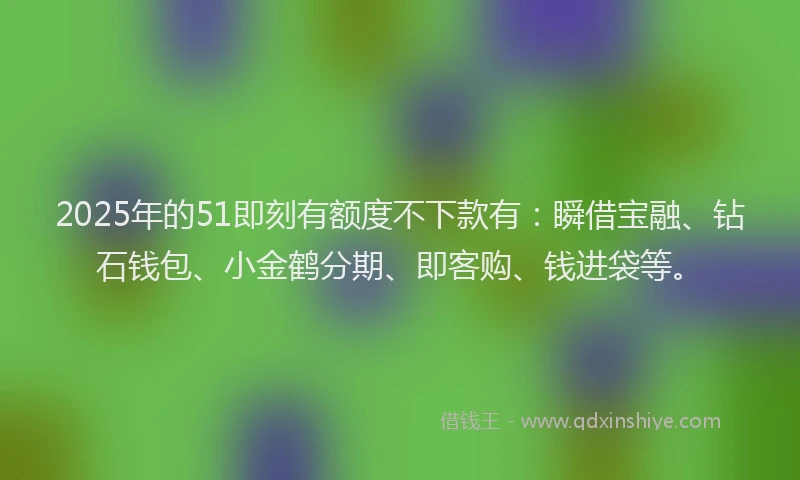 2025年的51即刻有额度不下款有：瞬借宝融、钻石钱包、小金鹤分期、即客购、钱进袋等。