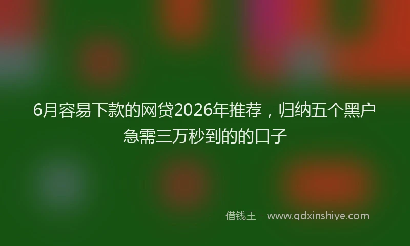 6月容易下款的网贷2026年推荐，归纳五个黑户急需三万秒到的的口子