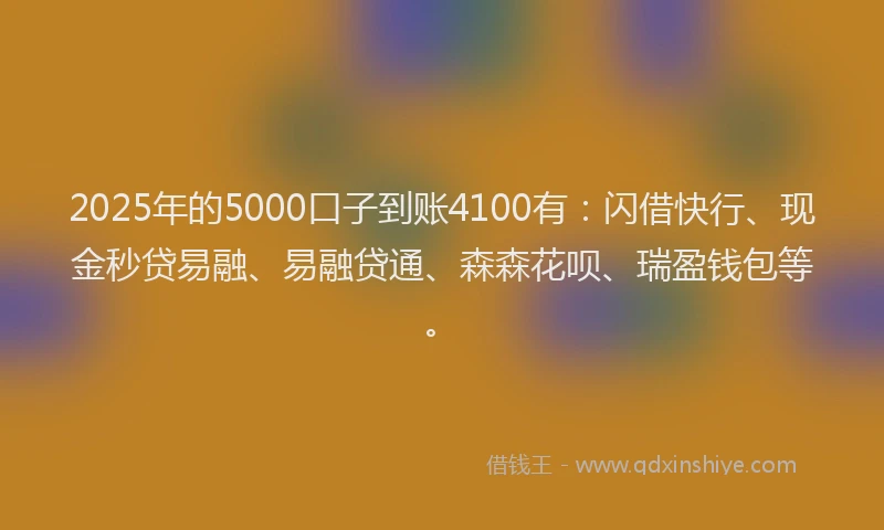 2025年的5000口子到账4100有：闪借快行、现金秒贷易融、易融贷通、森森花呗、瑞盈钱包等。