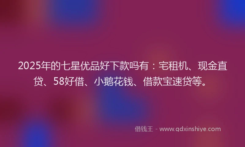 2025年的七星优品好下款吗有:宅租机、现金直贷、58好借、小鹅花钱、借款宝速贷等。