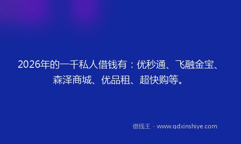 2026年的一千私人借钱有：优秒通、飞融金宝、森泽商城、优品租、超快购等。