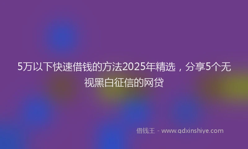 5万以下快速借钱的方法2025年精选，分享5个无视黑白征信的网贷