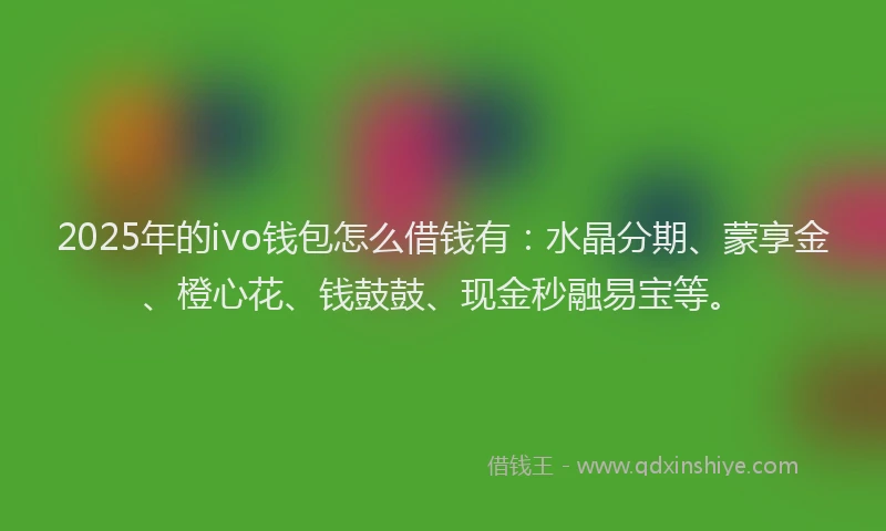 2025年的ivo钱包怎么借钱有：水晶分期、蒙享金、橙心花、钱鼓鼓、现金秒融易宝等。