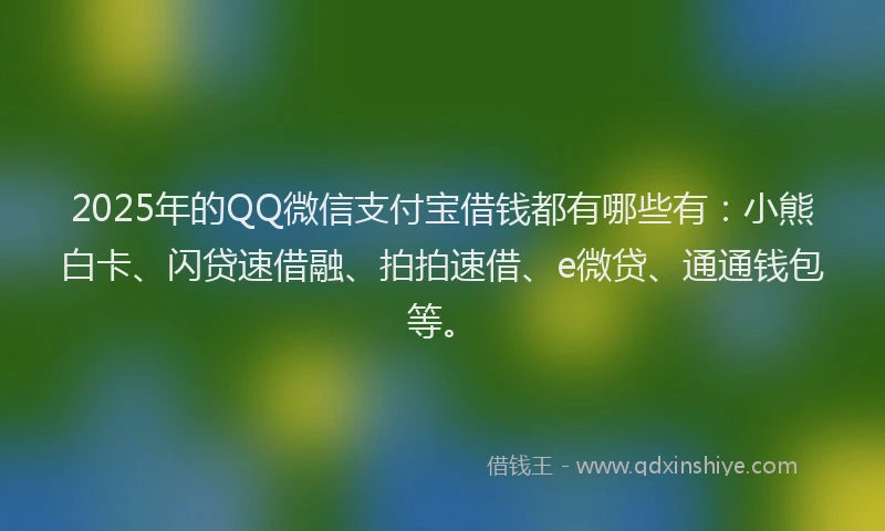 2025年的QQ微信支付宝借钱都有哪些有：小熊白卡、闪贷速借融、拍拍速借、e微贷、通通钱包等。