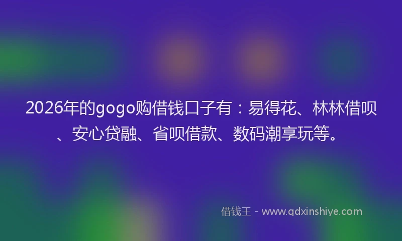 2026年的gogo购借钱口子有：易得花、林林借呗、安心贷融、省呗借款、数码潮享玩等。