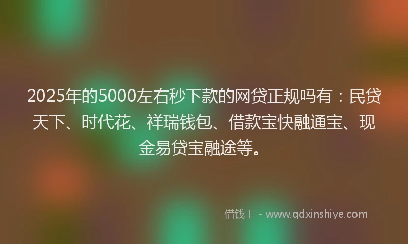 2025年的5000左右秒下款的网贷正规吗有:民贷天下、时代花、祥瑞钱包、借款宝快融通宝、现金易贷宝融途等。